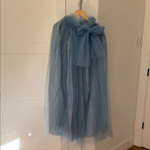 Blue Tulle Maxi Skirt with Bow Waist